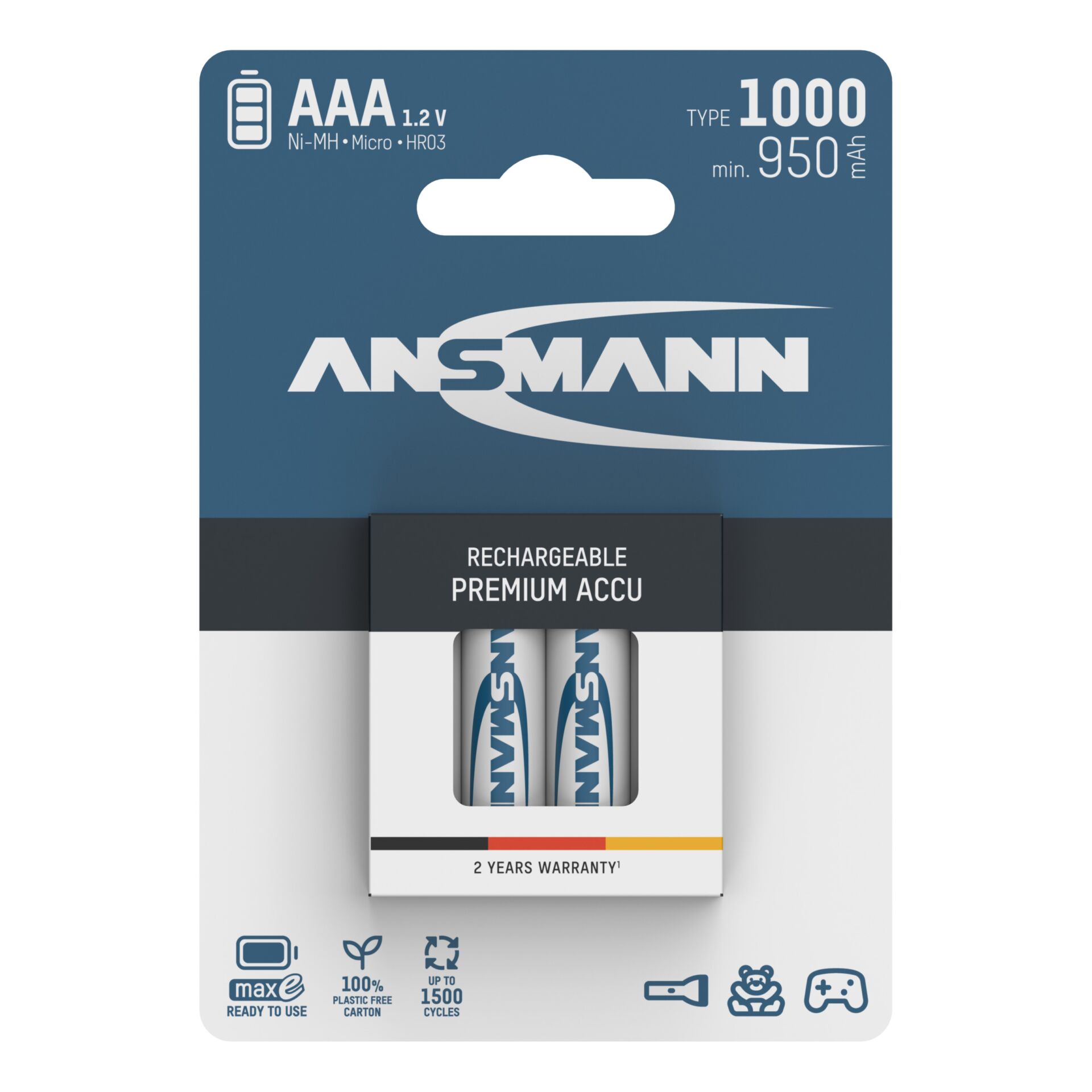 1x4 Ansmann NiMH rech. battery 1000 Micro AAA 950 mAh