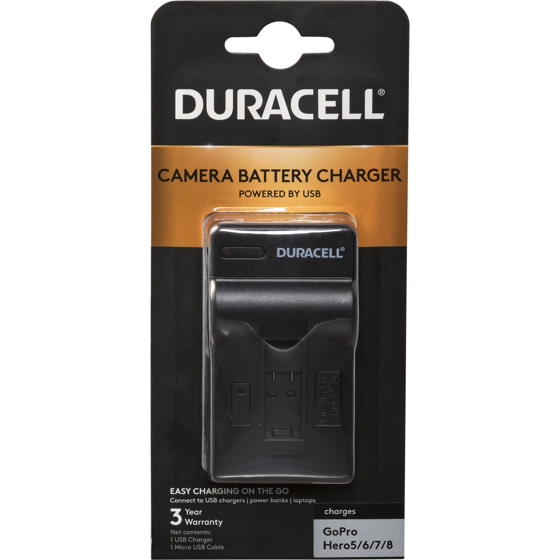 Duracell Charger w.USB Cable for GoPro Hero 5,6,7 and 8 Battery