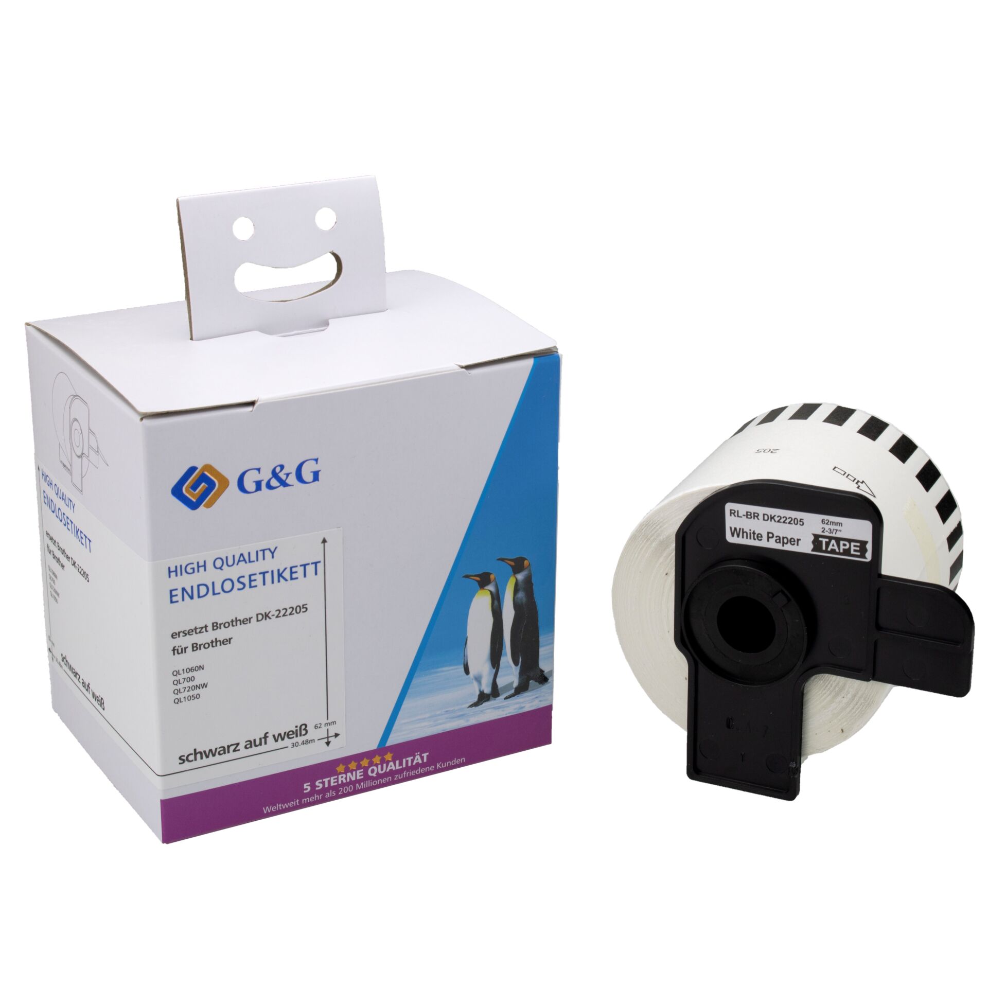 G&G Continuous Label 62mmx30.48 B/W comp.with Brother DK-22205