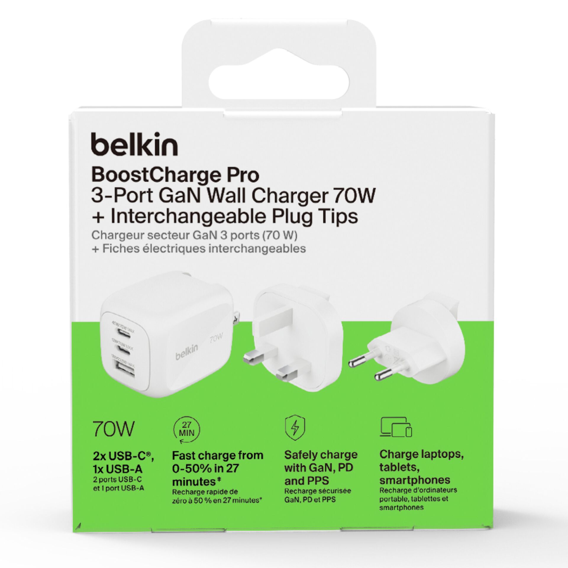 Belkin BOOST Charge 70W Charger 2xUSB-C PD 1xUSB-A wh.WCH018hqWH
