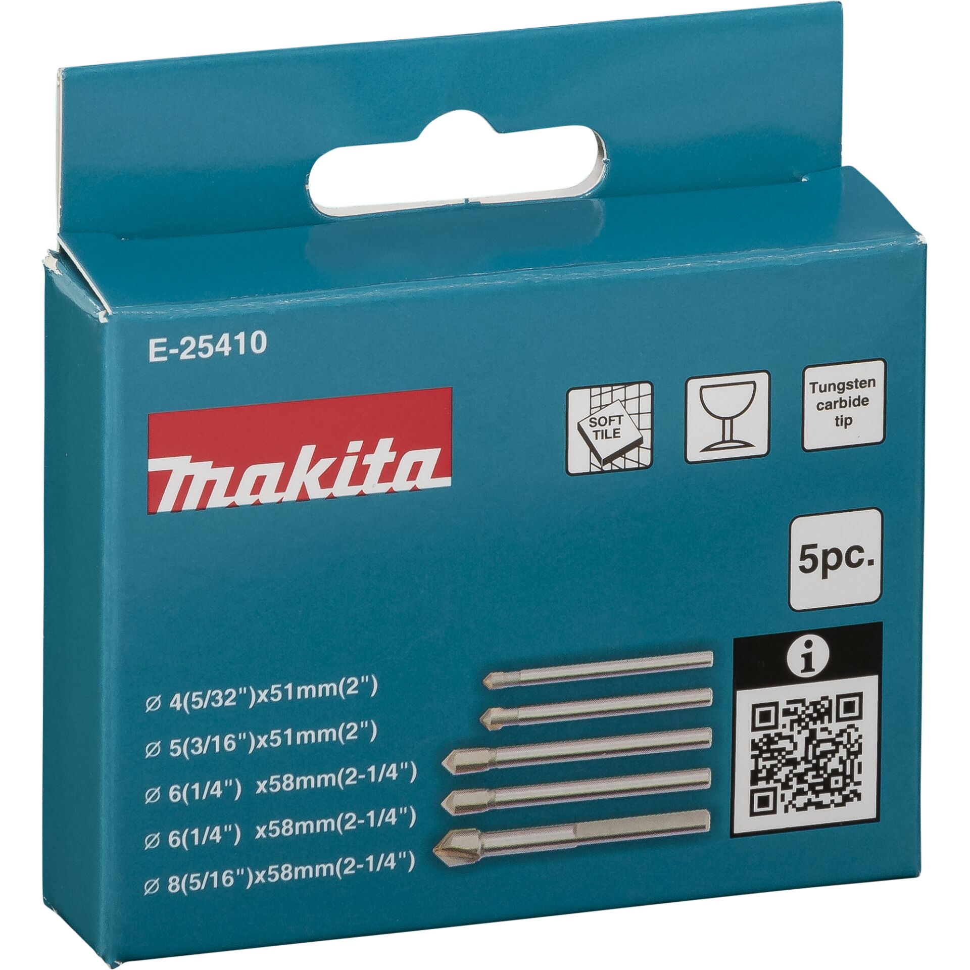 Makita E-25410 Glass & Tile Drill Bit Set, 5pcs