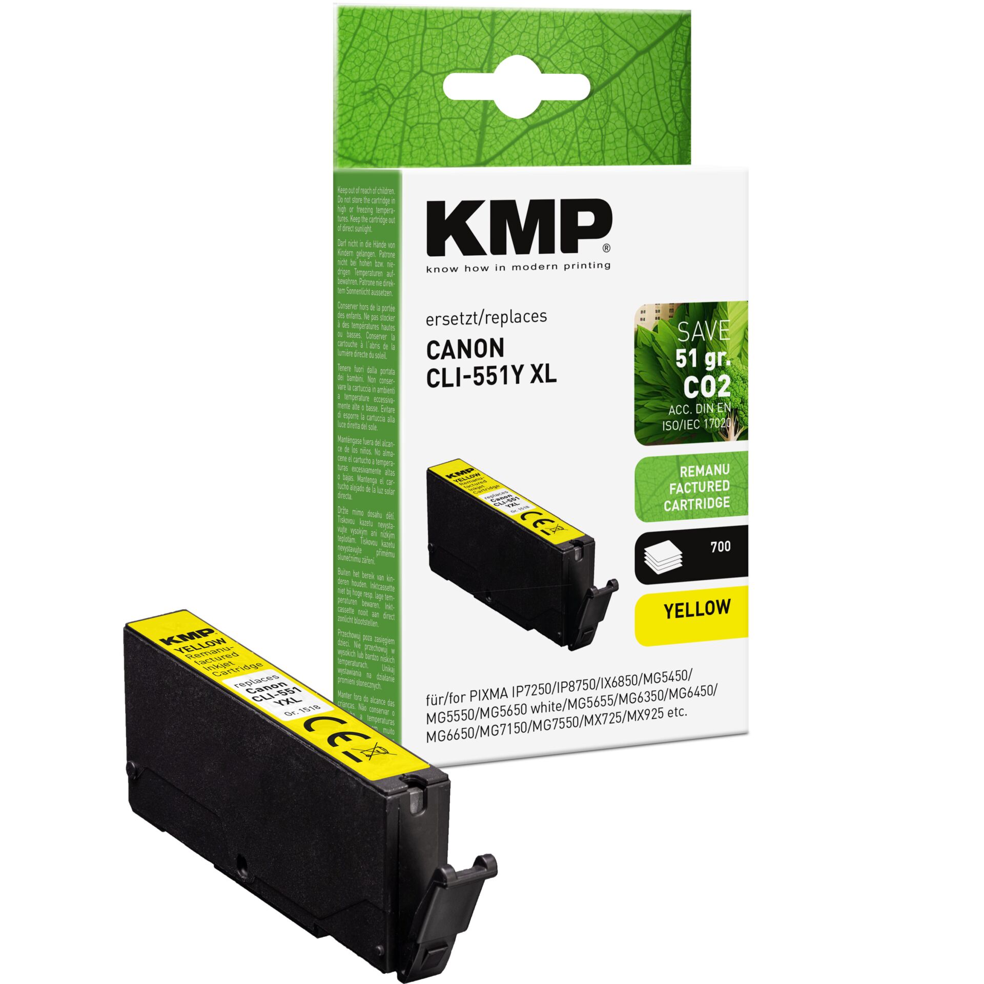 KMP ink yellow replaces Canon CLI-551 Y XL 6446B001