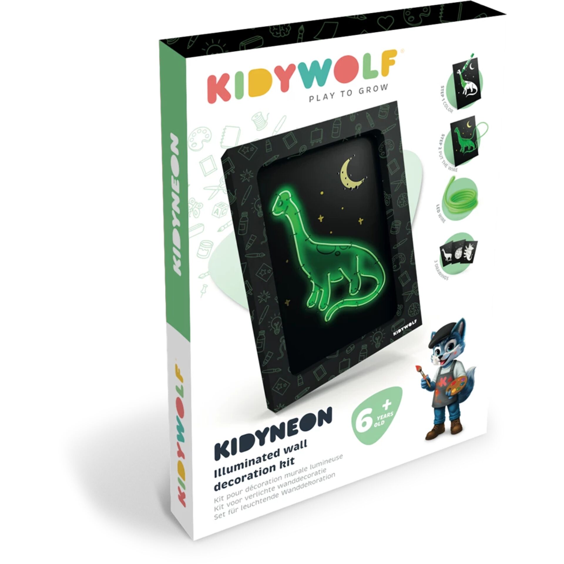 Kidywolf Illuminated Wall Decoration Set 3-pieces Dino