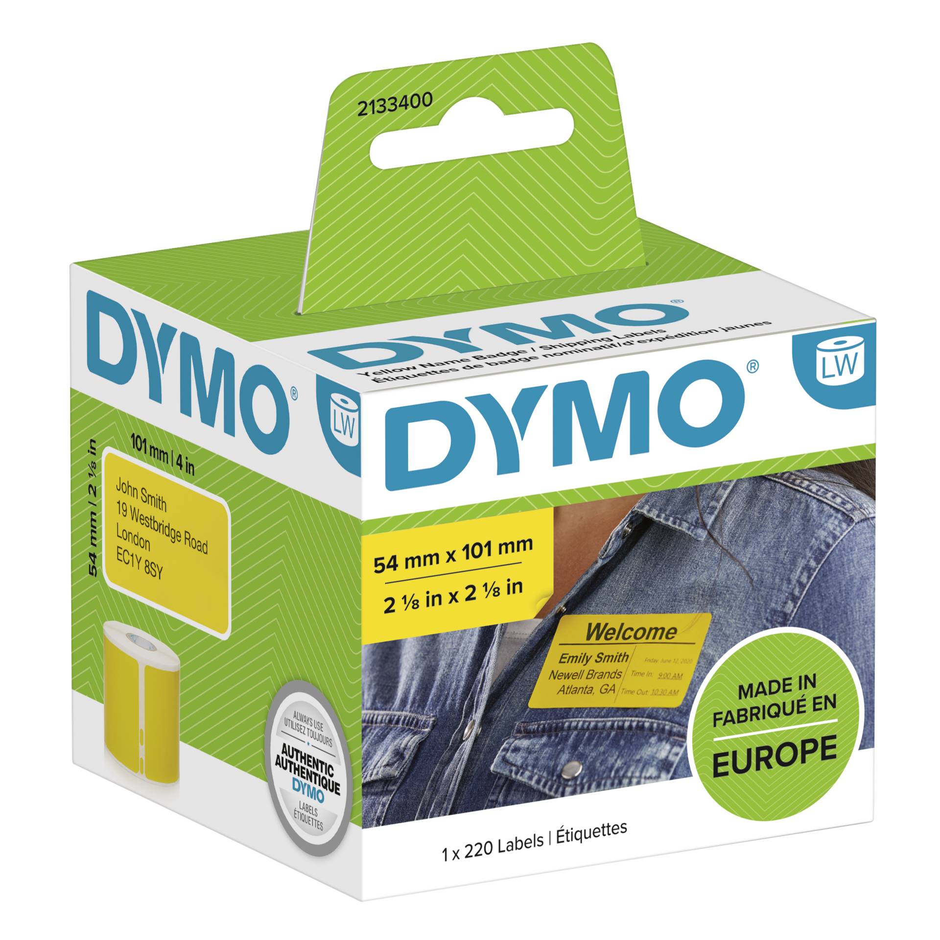Dymo Coloured Labels 54 x 101 mm 220 pcs black yellow