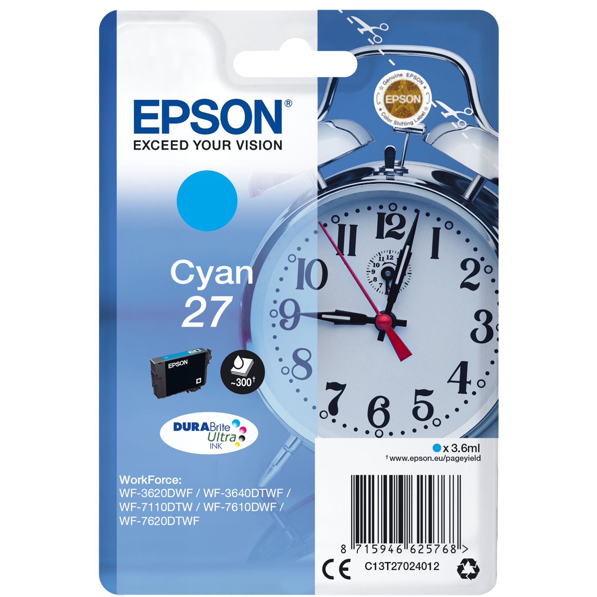 Epson DURABrite Ultra Ink 27 ink cartridge cyan T 2702