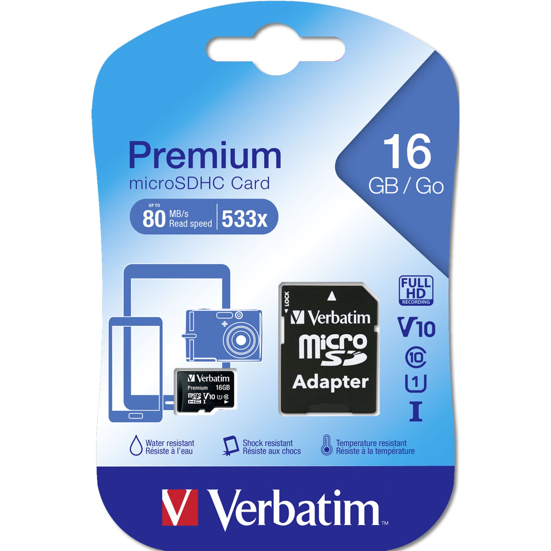 Verbatim microSDHC 16GB Class 10 UHS-I incl Adapt. 44082