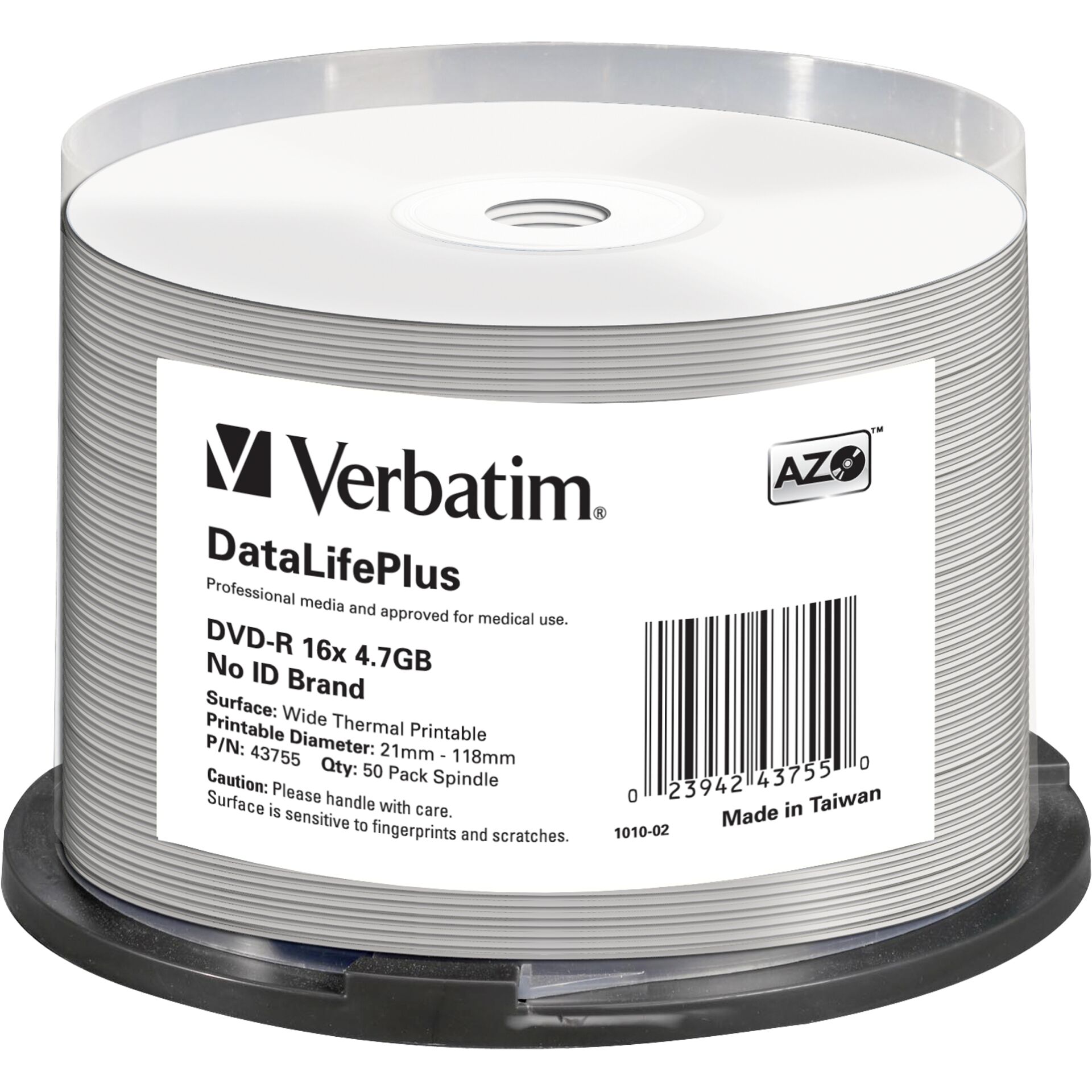 1x50 Verbatim DVD-R 4,7GB 16x white wide thermal print. NO-ID