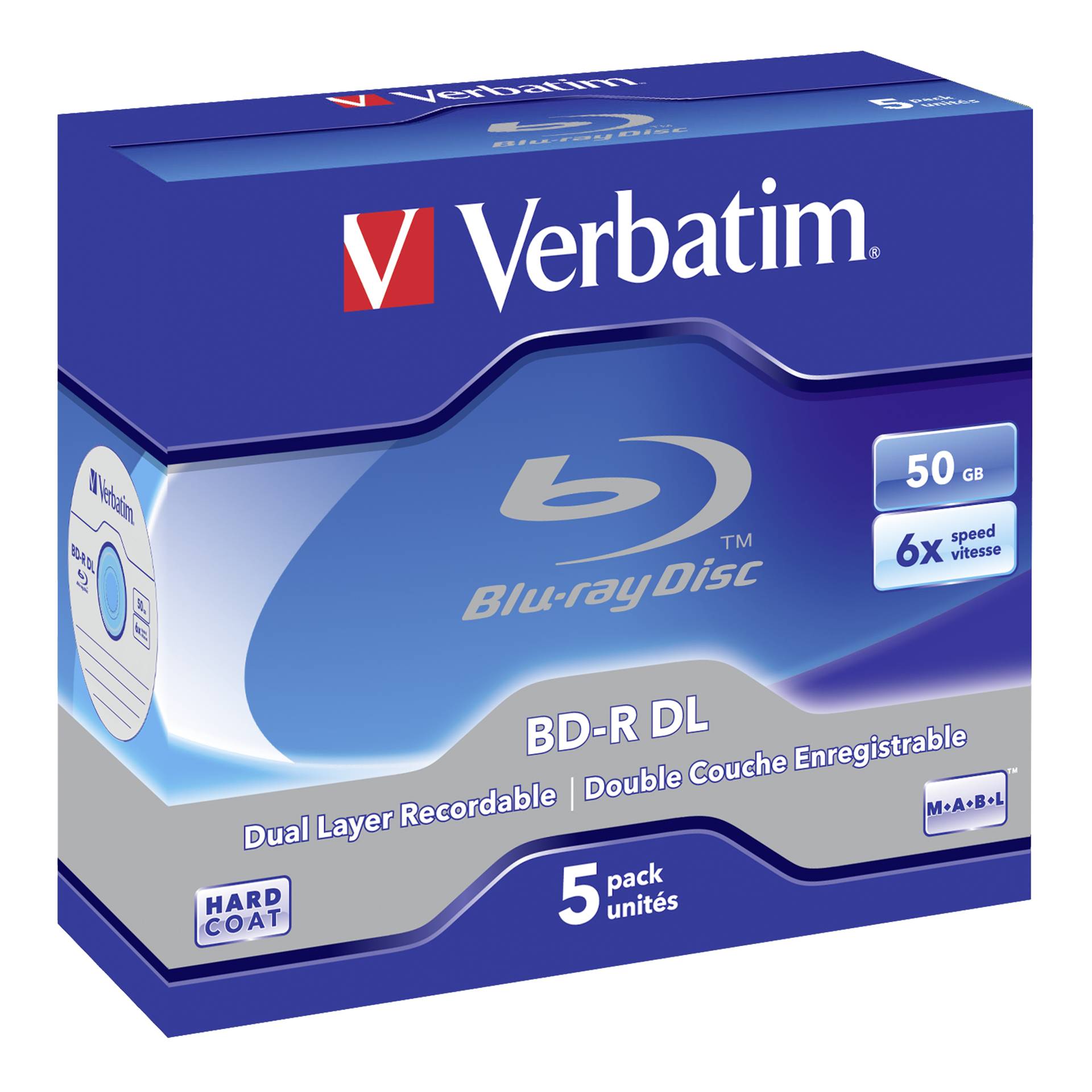1x5 Verbatim BD-R Blu-Ray 50GB 6x Speed, white blue Jewel Case