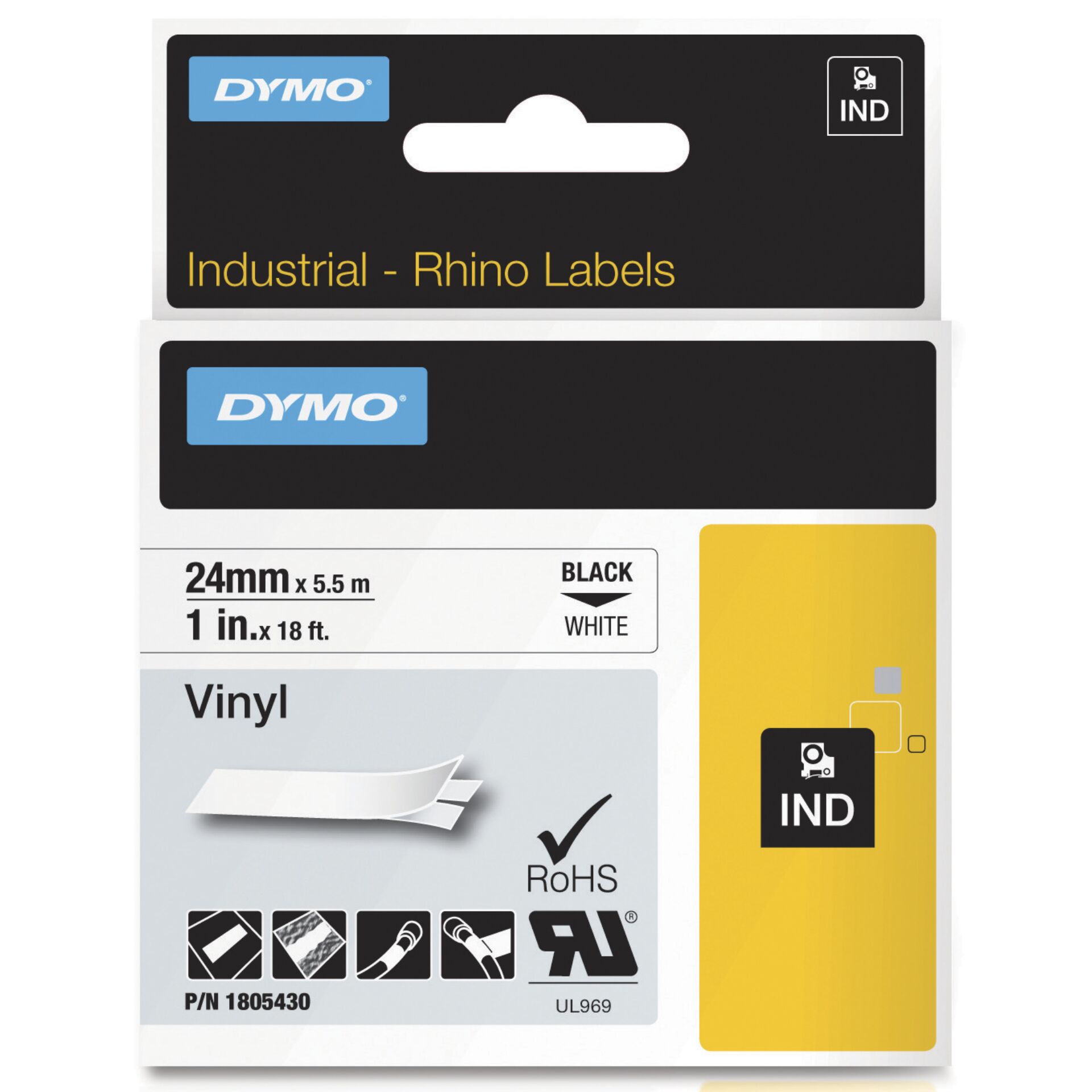 Dymo Rhino 6000+ Vinyl 24 mm x 5,5 m black to white