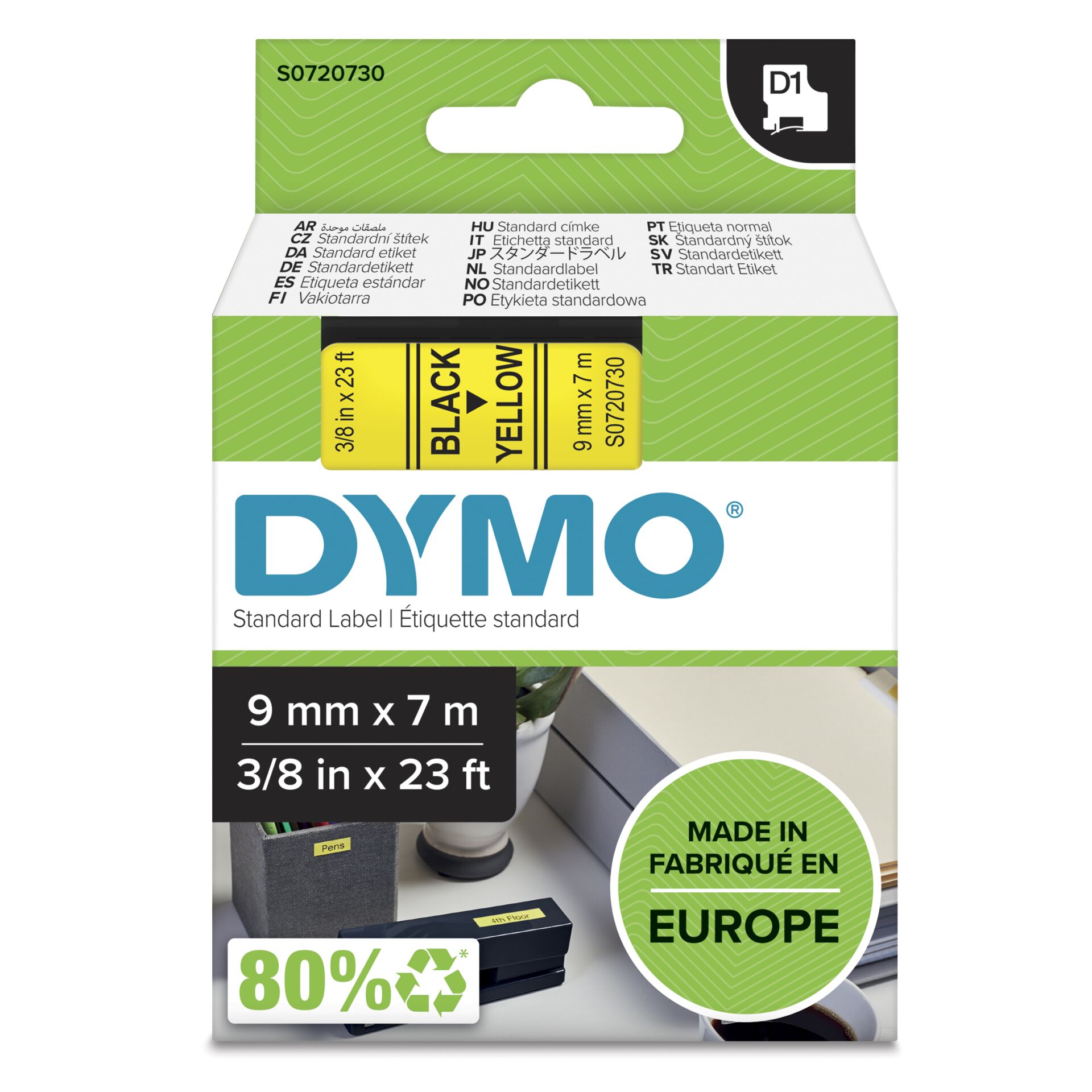 Dymo D1 9mm Black/Yellow labels 40918
