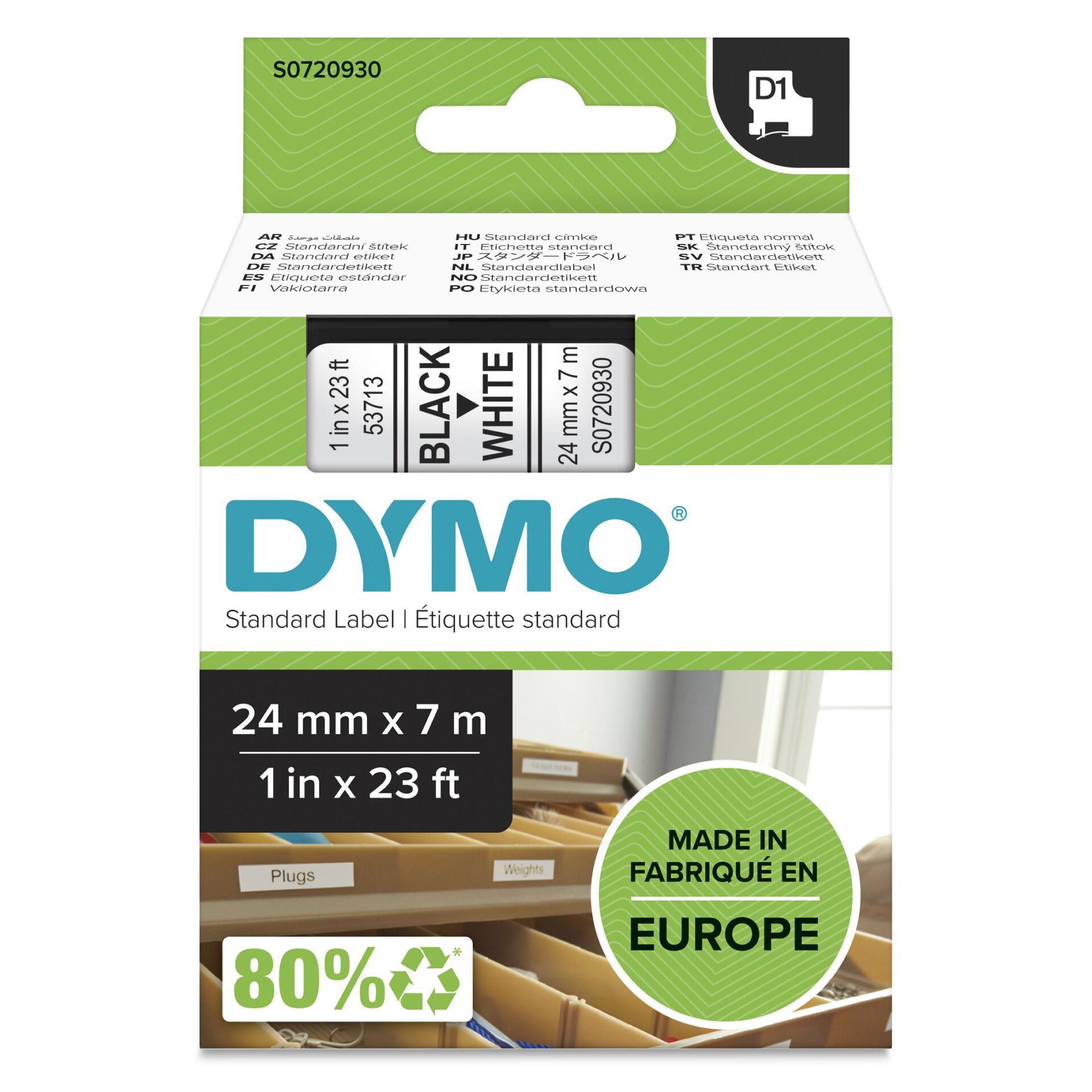 Dymo D1 24mm Black/White labels 53713