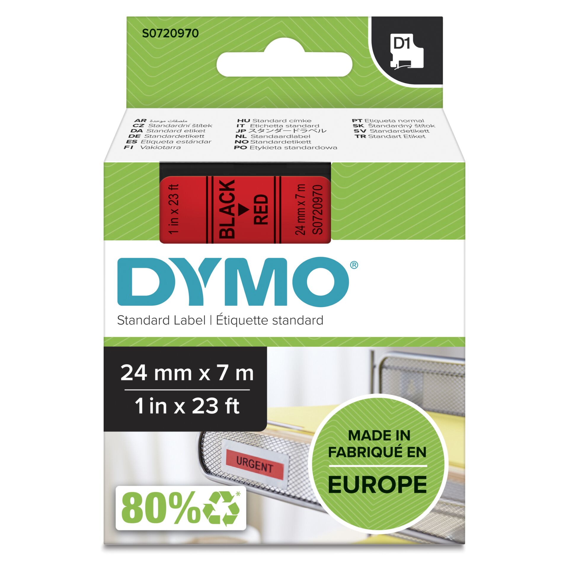 Dymo D1 24mm Black/Red labels 53717