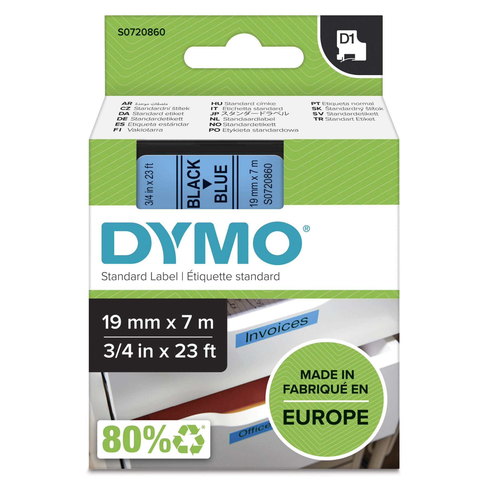 Dymo D1 19mm black/blue labels 45806