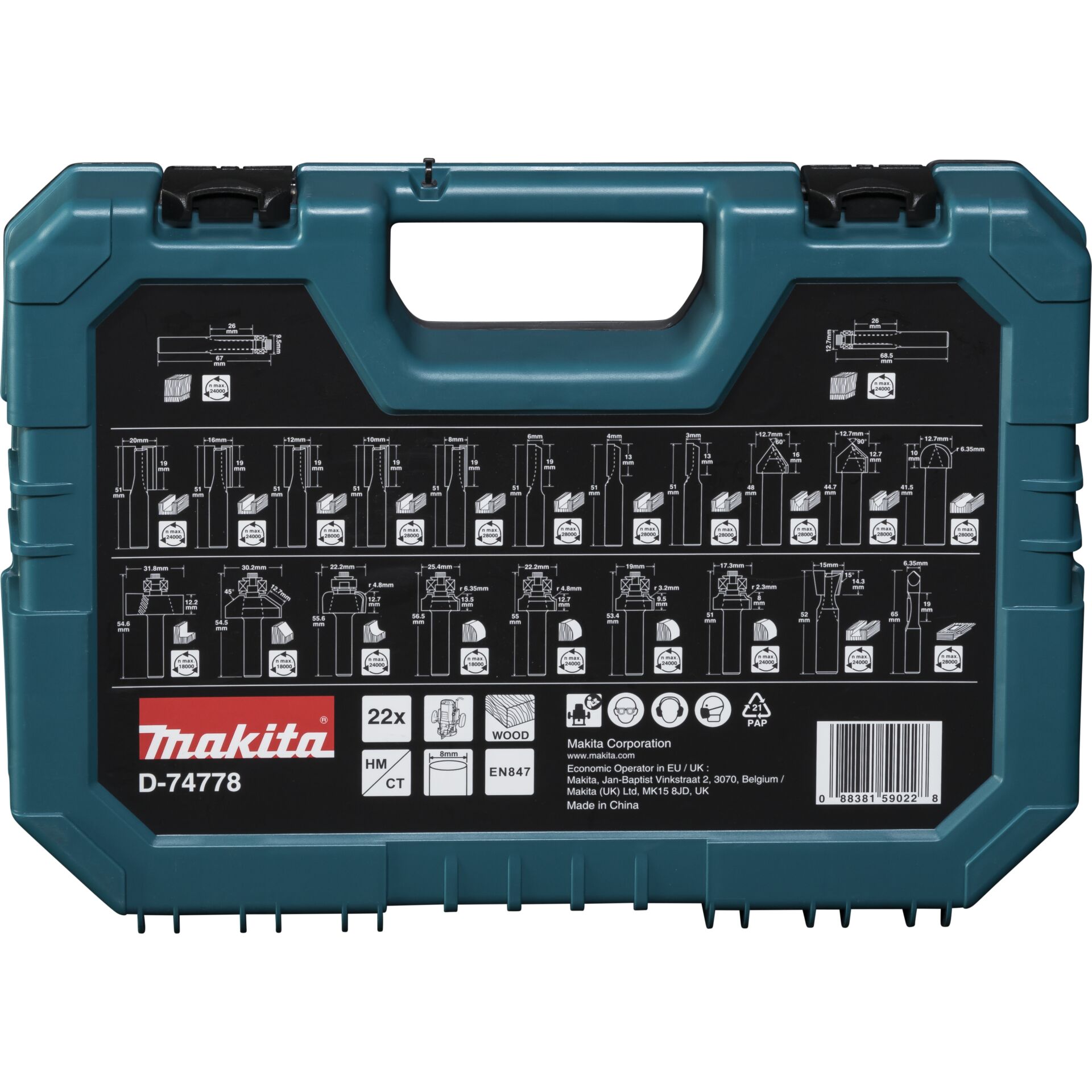 Makita Router Bit Set 8 mm 22 pcs