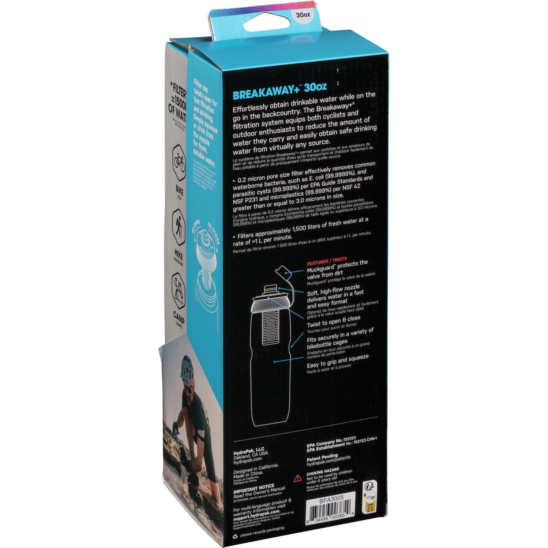 HydraPak Breakaway+ water bottle with filter 880ml