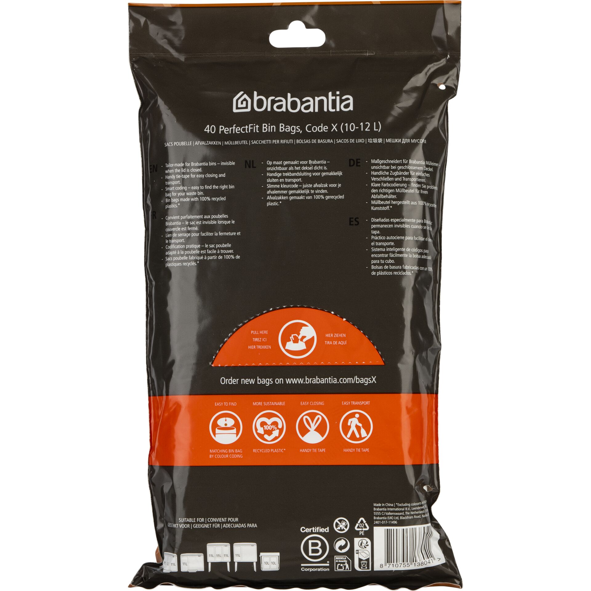 Brabantia PerfectFit Trash Bag Bo & NewIcon, Code X 10-12l