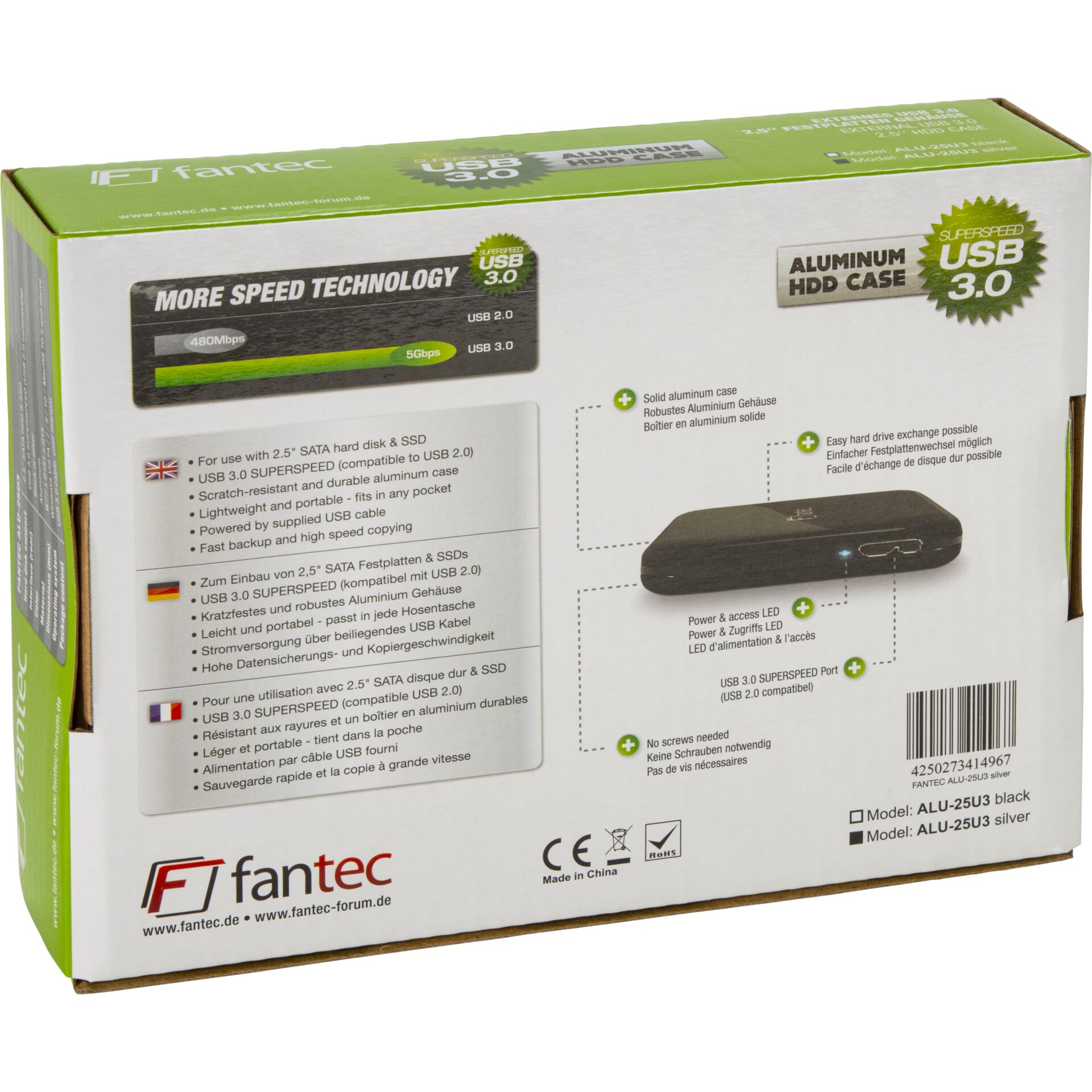FANTEC ALU-25U3 silver 2,5 USB 3.0