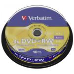 1x10 Verbatim DVD+RW 4,7GB 4x Speed, matte silver Cakebox
